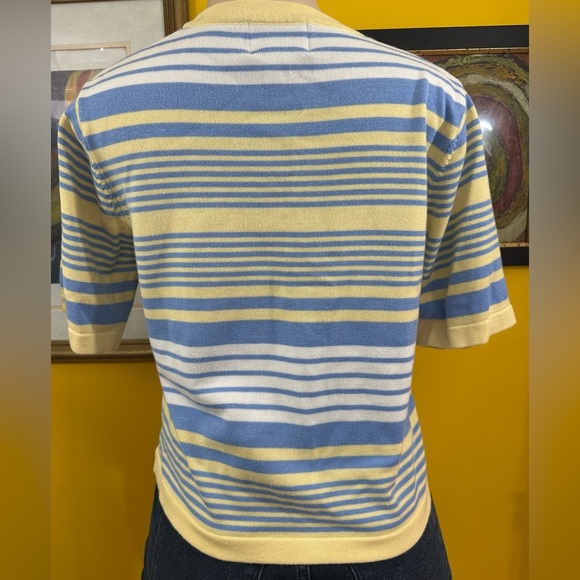 Christopher & Banks Women’s Blue & Yellow Striped Short Sleeve Top - Picture 2 of 11